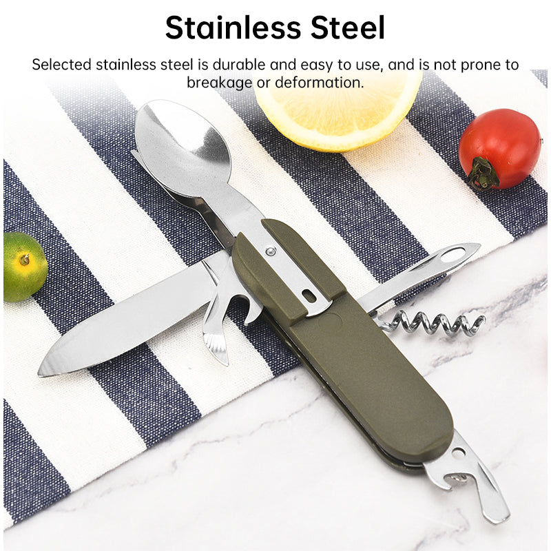 Teron 7-in-1 Foldable Stainless Steel Camp Tool – Fork, Spoon & Knife