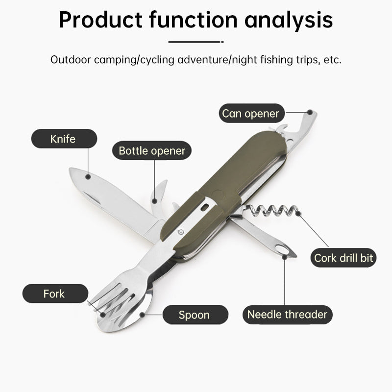 Teron 7-in-1 Foldable Stainless Steel Camp Tool – Fork, Spoon & Knife