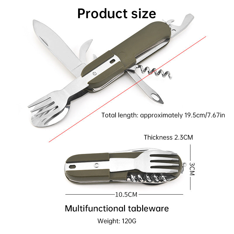 Teron 7-in-1 Foldable Stainless Steel Camp Tool – Fork, Spoon & Knife