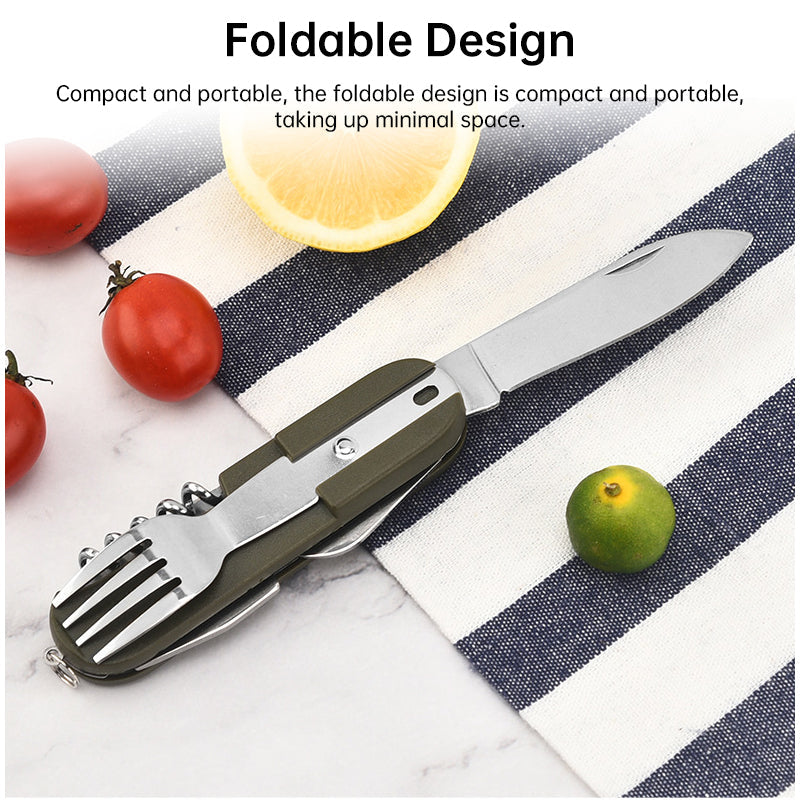 Teron 7-in-1 Foldable Stainless Steel Camp Tool – Fork, Spoon & Knife